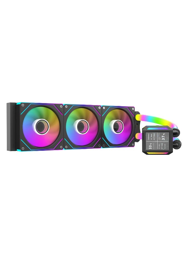 SHARX PROFIN 360mm Liquid CPU Cooler with 2.8 Inch LCD Display, Triple 120mm ARGB Fans, High Density Aluminum Radiator, 250W TDP Support, Intel & AMD Compatible, Black - Image 1